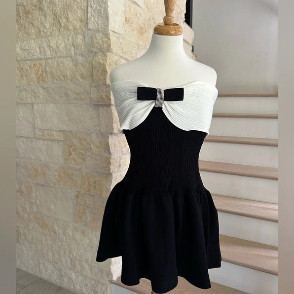 Self Portrait Black Knit Bow Mini Dress - Picture 7 of 10